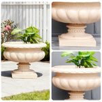 SOLARA Low Outdoor Planter Resin Fiberglass Sandstone UV-Resistant Waterproof Durable for All Weather Stylish and Practical Design