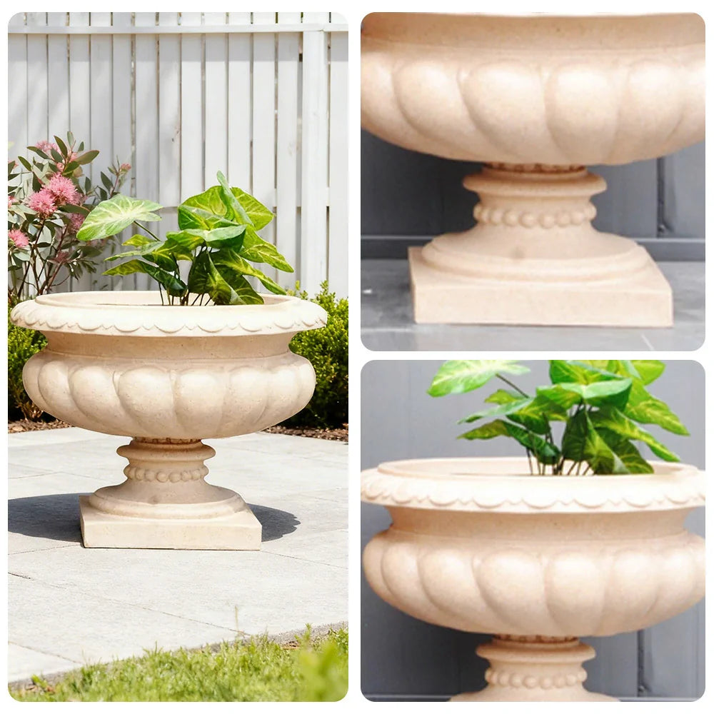SOLARA Low Outdoor Planter Resin Fiberglass Sandstone UV-Resistant Waterproof Durable for All Weather Stylish and Practical Design