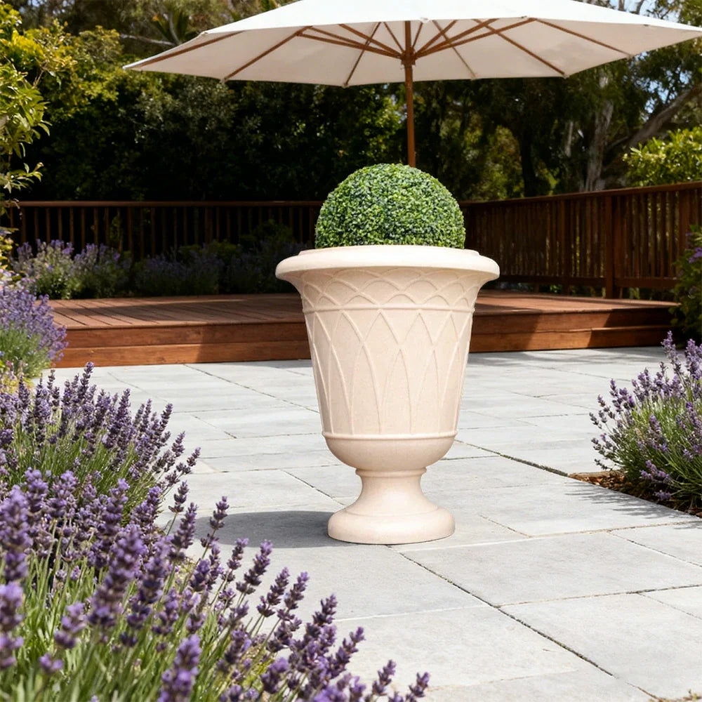 SOLARA Tall Outdoor Planter Resin Fiberglass Sandstone UV-Resistant Waterproof Durable for All Weather Stylish and Practical Design