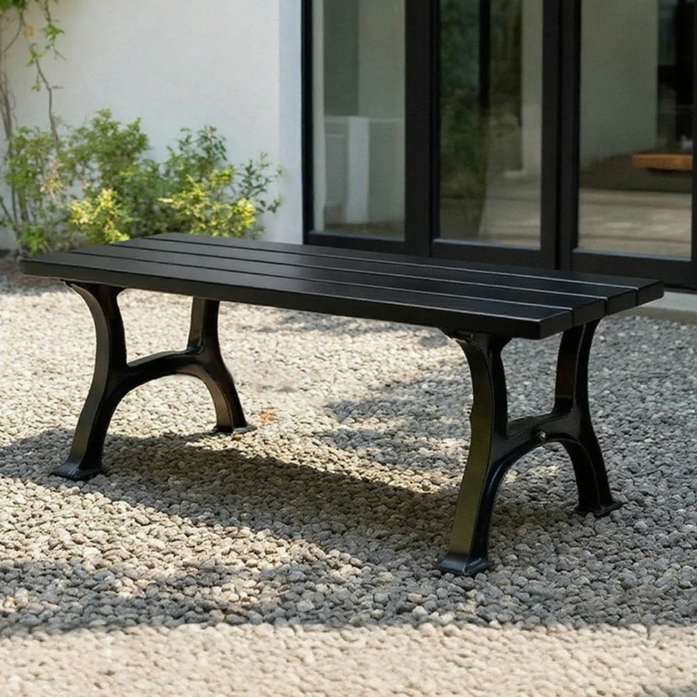 SOLARA Outdoor with Durable Weather-Resistant Wide Seat, Ergonomic - Structure Legs, Iron Finish Solid Bench Eco-Friendly - Black