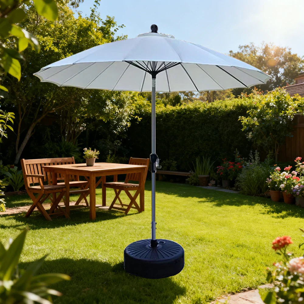 SOLARA Outdoor Patio Umbrella - 2.5m Canopy, Fiberglass Ribs, Carbon Steel Frame, UV & Rain Protection, 40L Water-Filled Base - Beige