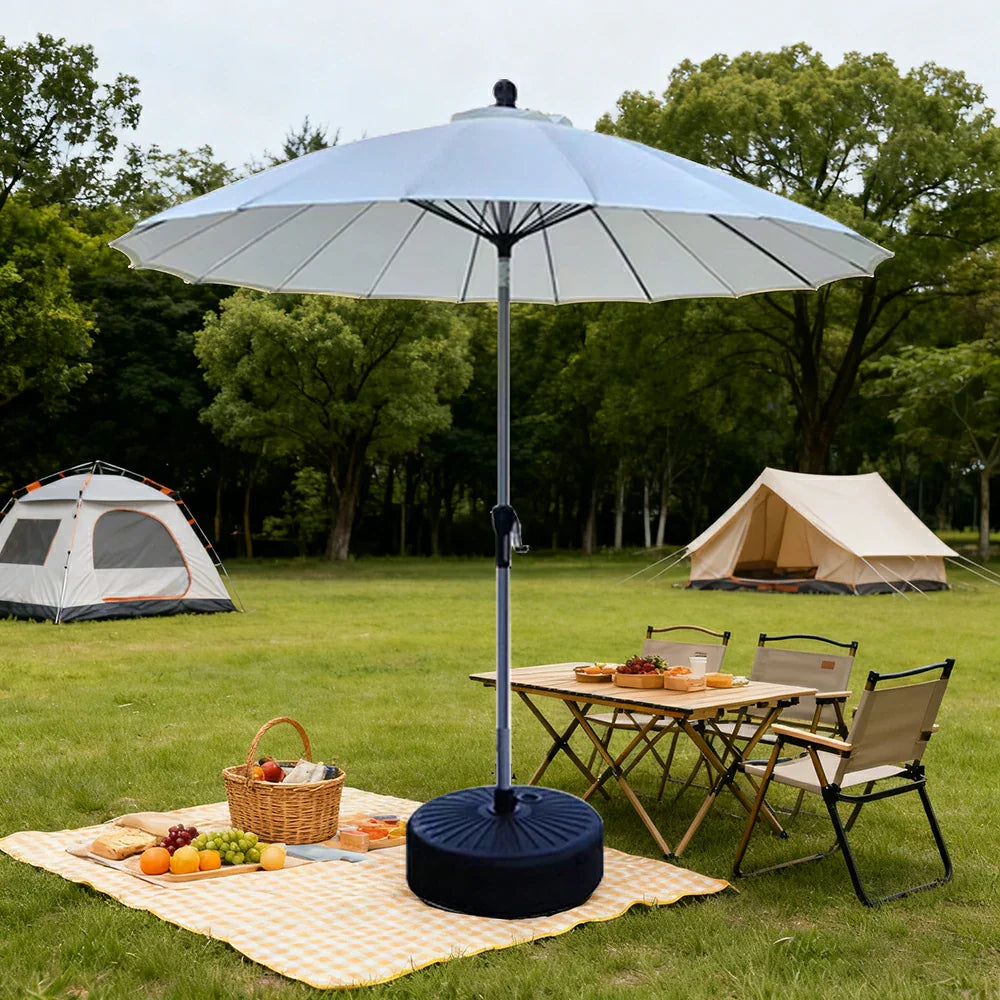 SOLARA Outdoor Patio Umbrella - 2.5m Canopy, Fiberglass Ribs, Carbon Steel Frame, UV & Rain Protection, 40L Water-Filled Base - Beige