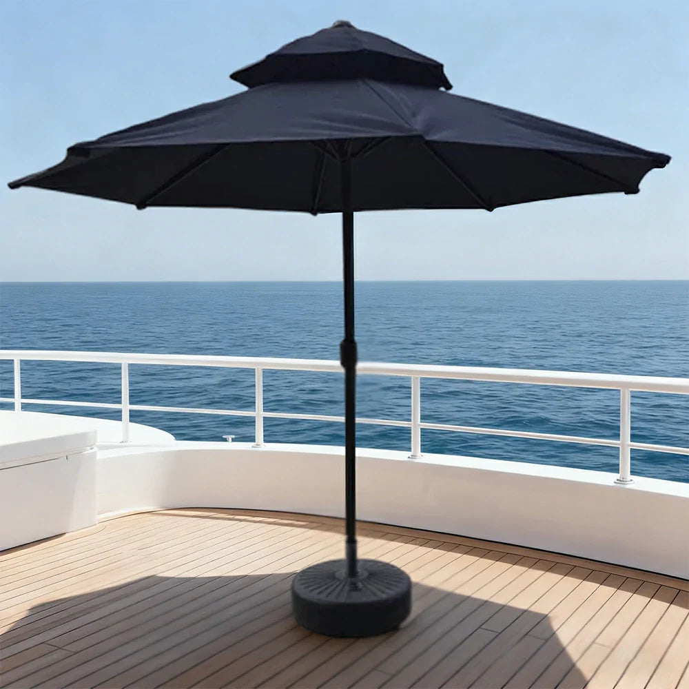 SOLARA Outdoor Patio Umbrella - 2.5m Sunshade Canopy, Carbon Steel Pole, Reinforced Fiberglass Ribs, Rain Protection, 40L Water Base - Black