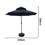 SOLARA Outdoor Patio Umbrella - 2.5m Sunshade Canopy, Carbon Steel Pole, Reinforced Fiberglass Ribs, Rain Protection, 40L Water Base - Black