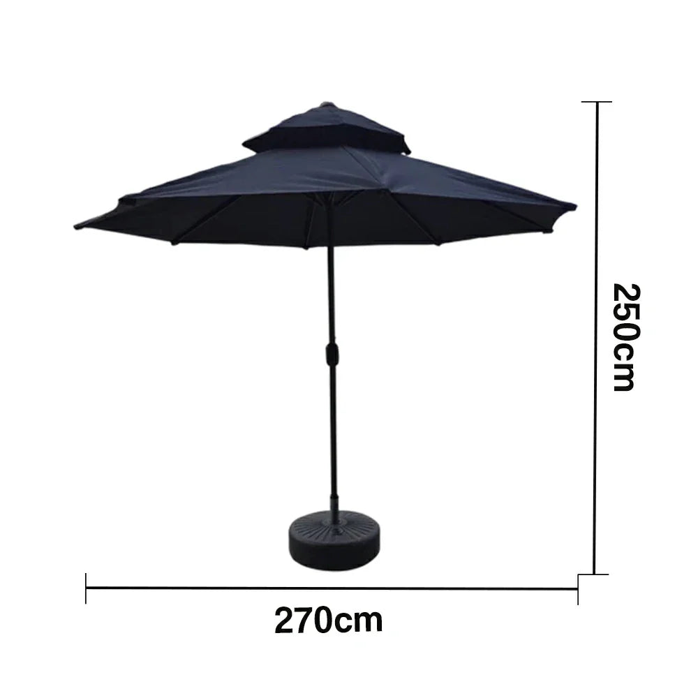 SOLARA Outdoor Patio Umbrella - 2.5m Sunshade Canopy, Carbon Steel Pole, Reinforced Fiberglass Ribs, Rain Protection, 40L Water Base - Black