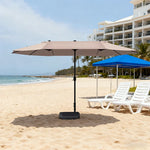 SOLARA Outdoor Patio Umbrella - 380/455cm Rectangular Canopy, Sun & Rain Cover, Heavy-Duty Frame, 60kg Water-Filled Base - Khaki