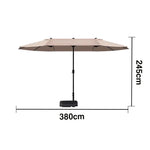 SOLARA Outdoor Patio Umbrella - 380/455cm Rectangular Canopy, Sun & Rain Cover, Heavy-Duty Frame, 60kg Water-Filled Base - Khaki