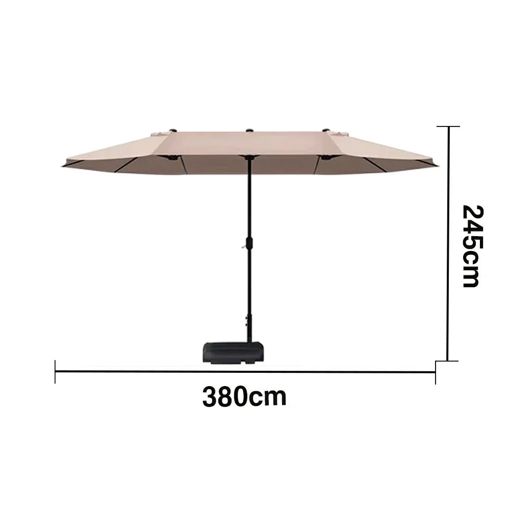 SOLARA Outdoor Patio Umbrella - 380/455cm Rectangular Canopy, Sun & Rain Cover, Heavy-Duty Frame, 60kg Water-Filled Base - Khaki