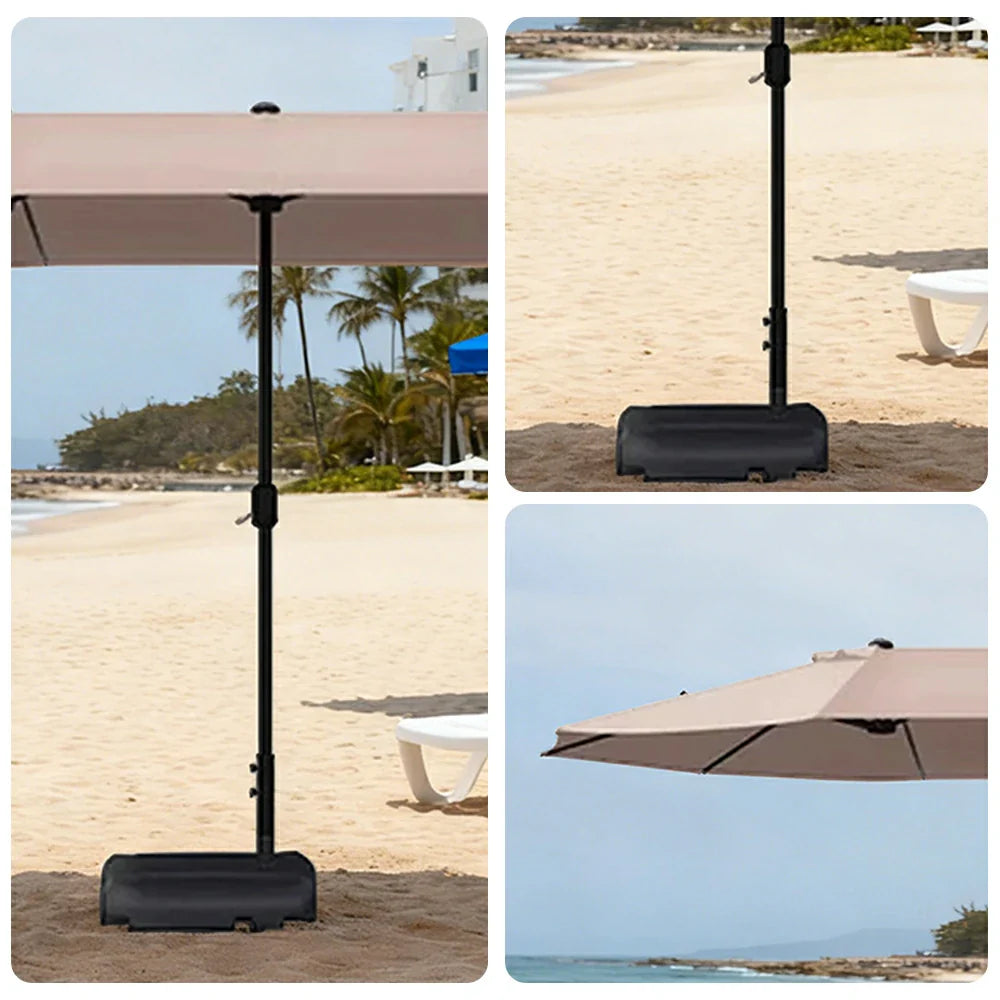 SOLARA Outdoor Patio Umbrella - 380/455cm Rectangular Canopy, Sun & Rain Cover, Heavy-Duty Frame, 60kg Water-Filled Base - Khaki