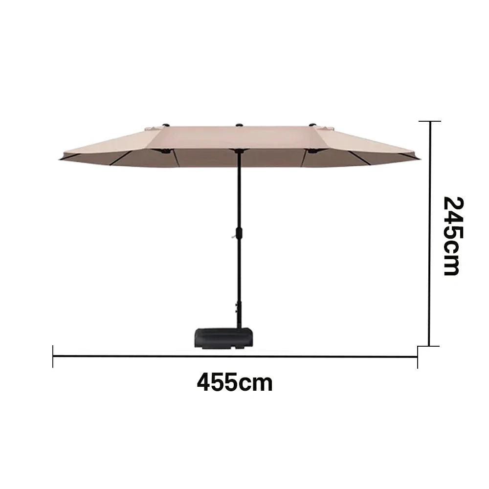 SOLARA Outdoor Patio Umbrella - 380/455cm Rectangular Canopy, Sun & Rain Cover, Heavy-Duty Frame, 60kg Water-Filled Base - Khaki