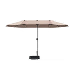 SOLARA Outdoor Patio Umbrella - 380/455cm Rectangular Canopy, Sun & Rain Cover, Heavy-Duty Frame, 60kg Water-Filled Base - Khaki