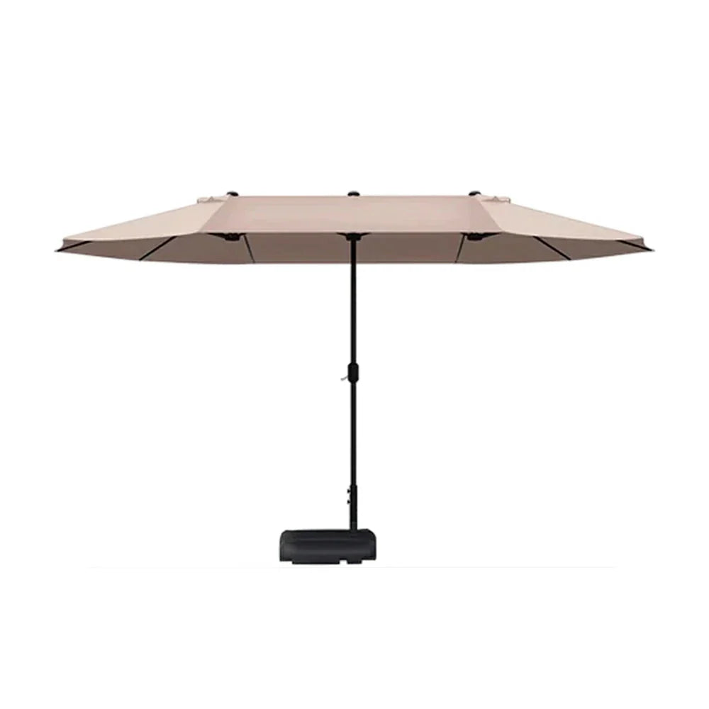 SOLARA Outdoor Patio Umbrella - 380/455cm Rectangular Canopy, Sun & Rain Cover, Heavy-Duty Frame, 60kg Water-Filled Base - Khaki