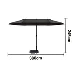 SOLARA Outdoor Patio Umbrella - 380/455cm Rectangular Canopy, Sun & Rain Cover, Heavy-Duty Frame, 60kg Water-Filled Base - Black