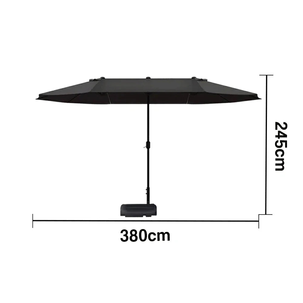 SOLARA Outdoor Patio Umbrella - 380/455cm Rectangular Canopy, Sun & Rain Cover, Heavy-Duty Frame, 60kg Water-Filled Base - Black
