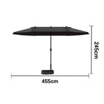 SOLARA Outdoor Patio Umbrella - 380/455cm Rectangular Canopy, Sun & Rain Cover, Heavy-Duty Frame, 60kg Water-Filled Base - Black