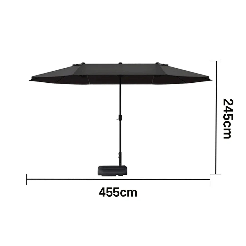 SOLARA Outdoor Patio Umbrella - 380/455cm Rectangular Canopy, Sun & Rain Cover, Heavy-Duty Frame, 60kg Water-Filled Base - Black