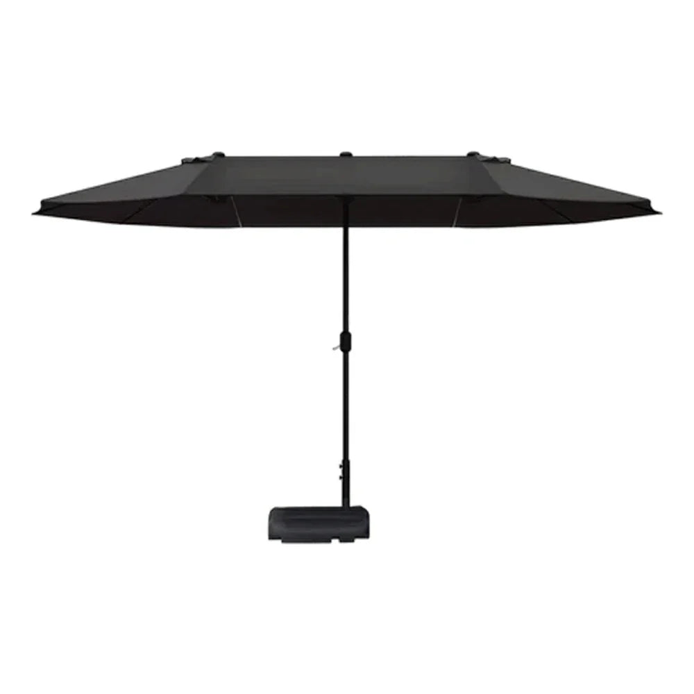 SOLARA Outdoor Patio Umbrella - 380/455cm Rectangular Canopy, Sun & Rain Cover, Heavy-Duty Frame, 60kg Water-Filled Base - Black