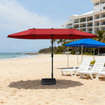 SOLARA Outdoor Patio Umbrella - 380/455cm Rectangular Canopy, Sun & Rain Cover, Heavy-Duty Frame, 60kg Water-Filled Base - Wine