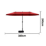 SOLARA Outdoor Patio Umbrella - 380/455cm Rectangular Canopy, Sun & Rain Cover, Heavy-Duty Frame, 60kg Water-Filled Base - Wine