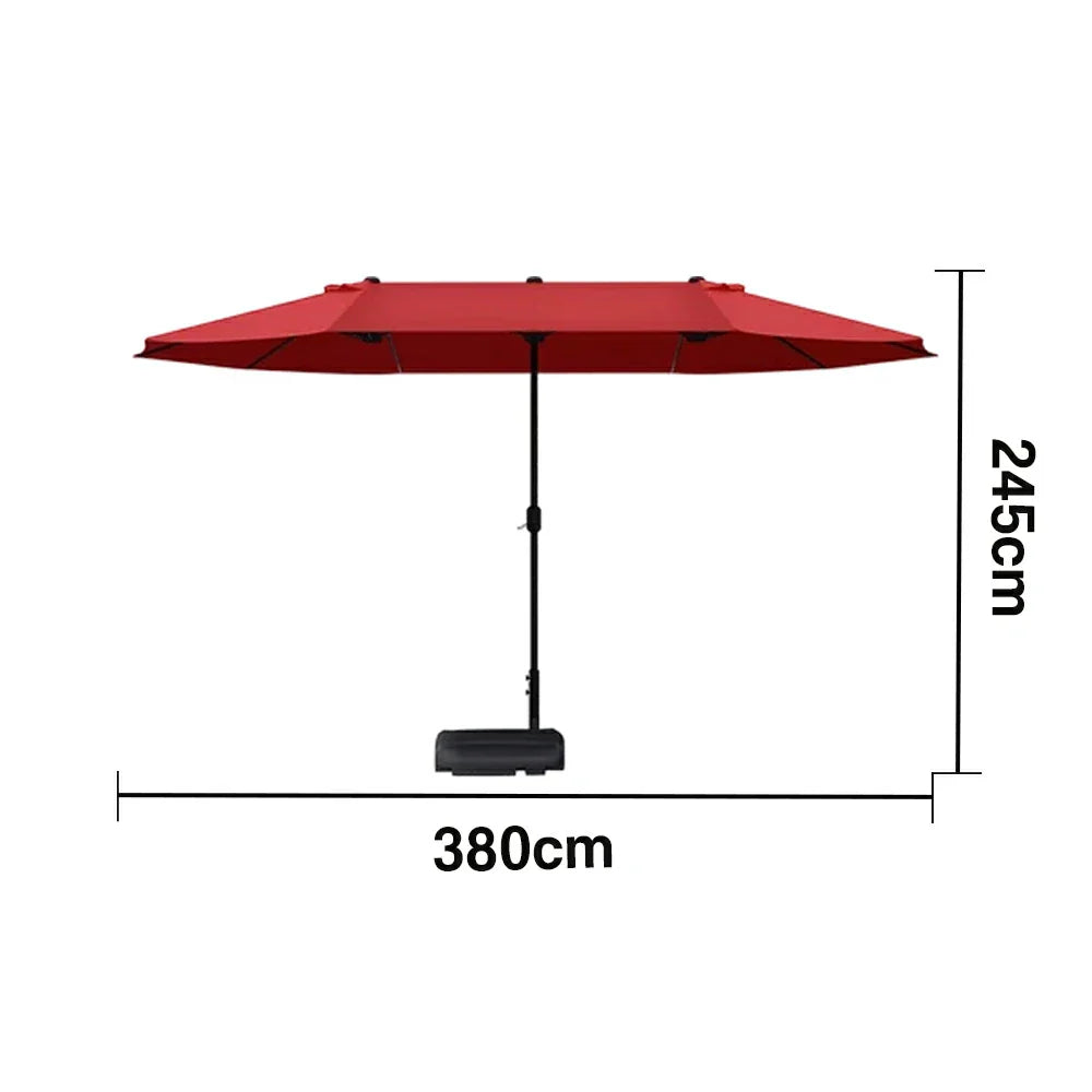 SOLARA Outdoor Patio Umbrella - 380/455cm Rectangular Canopy, Sun & Rain Cover, Heavy-Duty Frame, 60kg Water-Filled Base - Wine