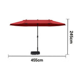 SOLARA Outdoor Patio Umbrella - 380/455cm Rectangular Canopy, Sun & Rain Cover, Heavy-Duty Frame, 60kg Water-Filled Base - Wine