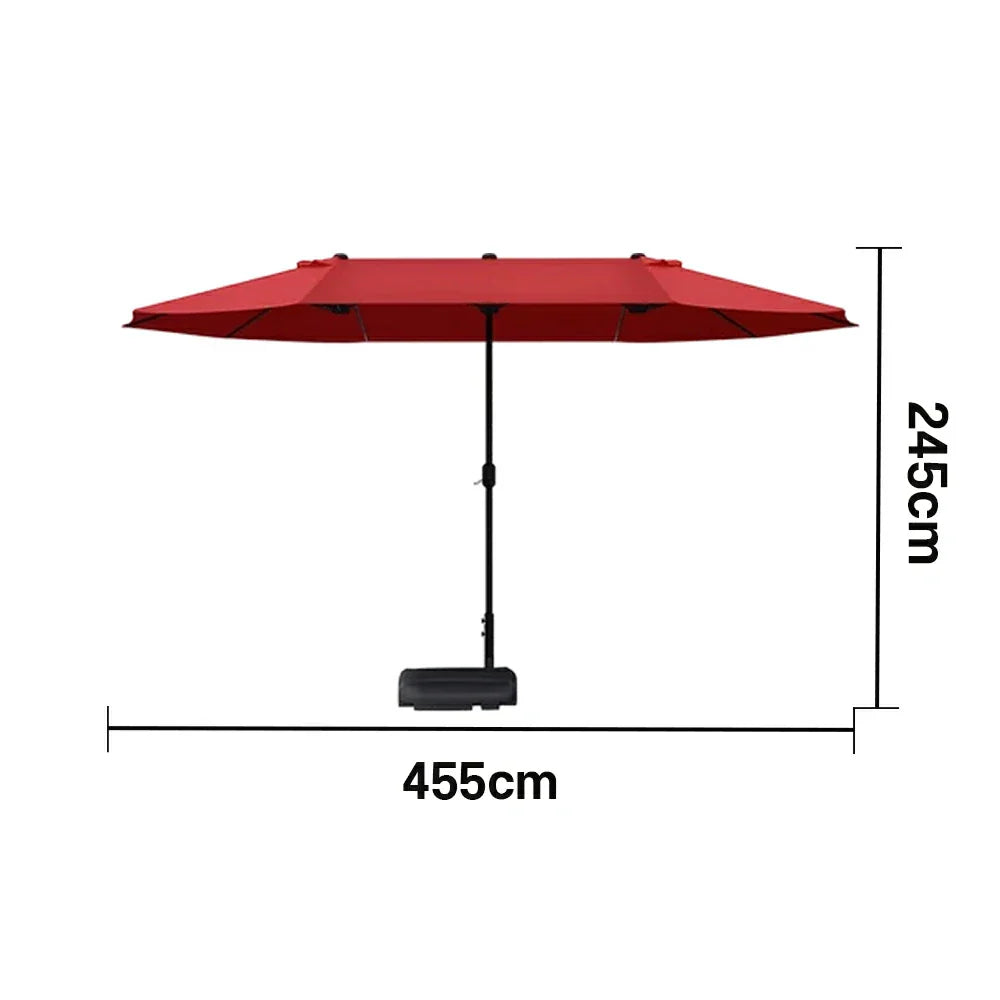 SOLARA Outdoor Patio Umbrella - 380/455cm Rectangular Canopy, Sun & Rain Cover, Heavy-Duty Frame, 60kg Water-Filled Base - Wine