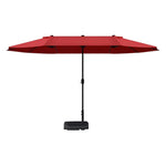 SOLARA Outdoor Patio Umbrella - 380/455cm Rectangular Canopy, Sun & Rain Cover, Heavy-Duty Frame, 60kg Water-Filled Base - Wine