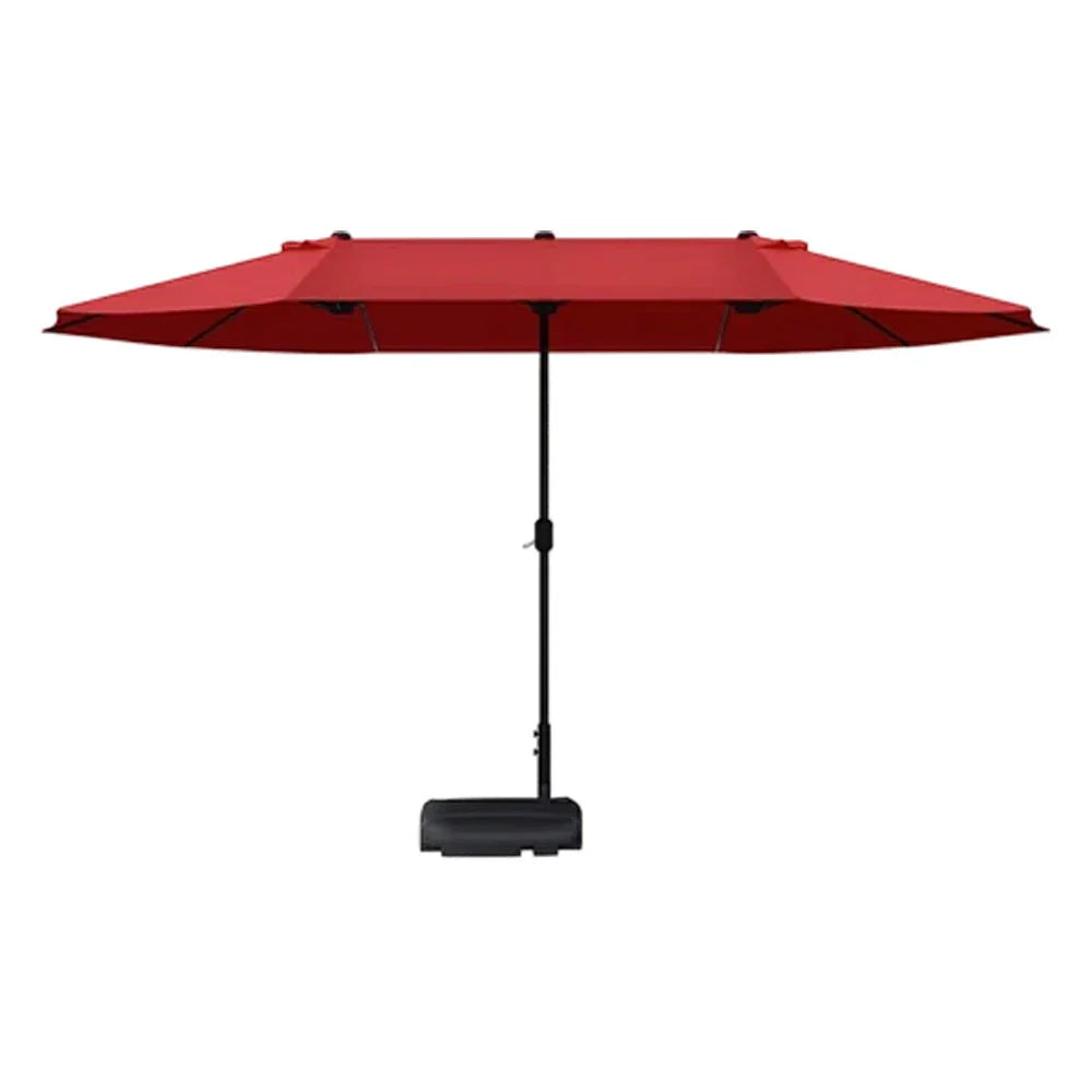 SOLARA Outdoor Patio Umbrella - 380/455cm Rectangular Canopy, Sun & Rain Cover, Heavy-Duty Frame, 60kg Water-Filled Base - Wine