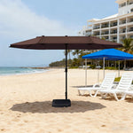 SOLARA Outdoor Patio Umbrella - 380/455cm Rectangular Canopy, Sun & Rain Cover, Heavy-Duty Frame, 60kg Water-Filled Base - Coffee
