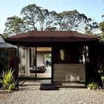 SOLARA Outdoor Patio Umbrella - 380/455cm Rectangular Canopy, Sun & Rain Cover, Heavy-Duty Frame, 60kg Water-Filled Base - Coffee