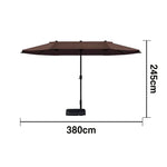 SOLARA Outdoor Patio Umbrella - 380/455cm Rectangular Canopy, Sun & Rain Cover, Heavy-Duty Frame, 60kg Water-Filled Base - Coffee