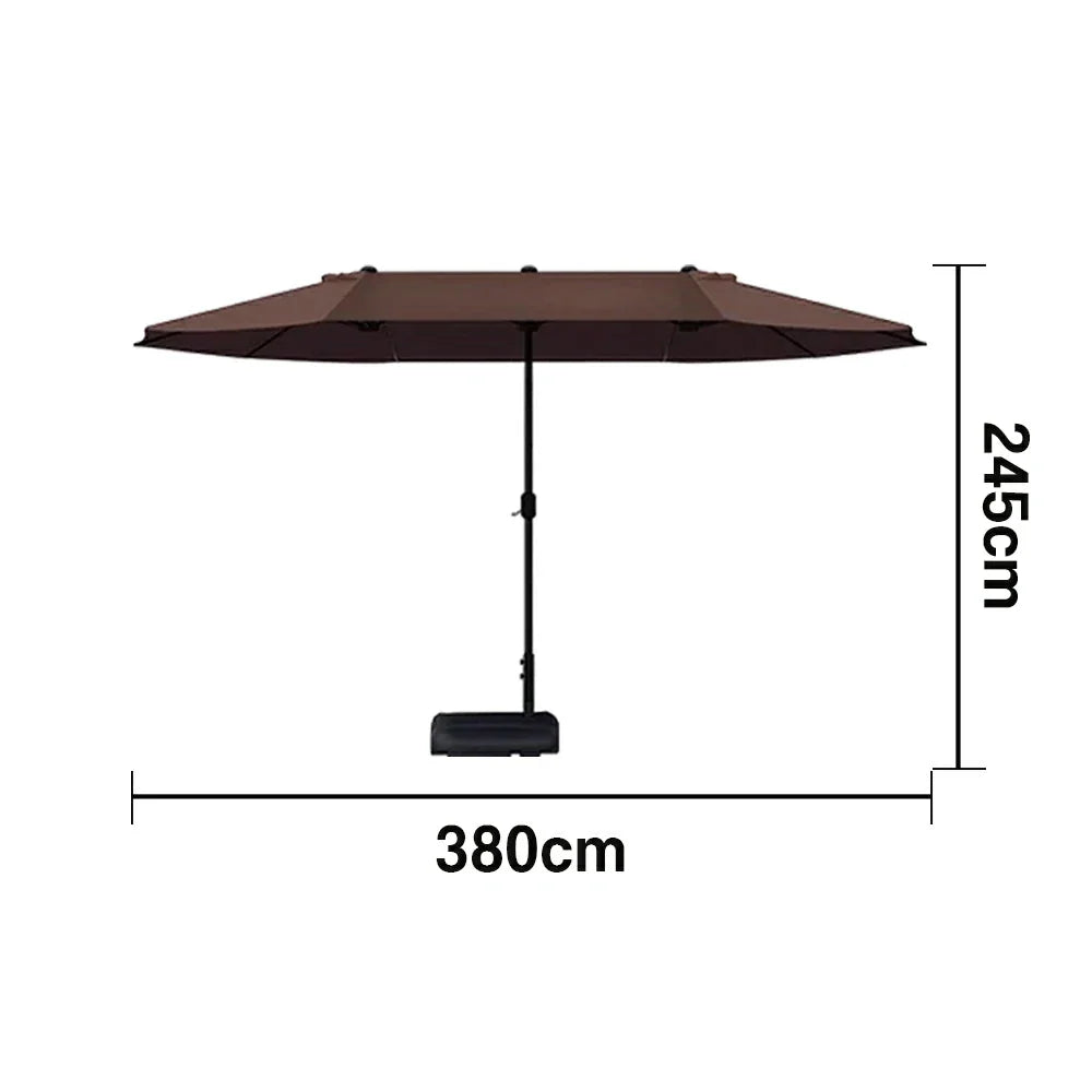 SOLARA Outdoor Patio Umbrella - 380/455cm Rectangular Canopy, Sun & Rain Cover, Heavy-Duty Frame, 60kg Water-Filled Base - Coffee