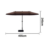 SOLARA Outdoor Patio Umbrella - 380/455cm Rectangular Canopy, Sun & Rain Cover, Heavy-Duty Frame, 60kg Water-Filled Base - Coffee