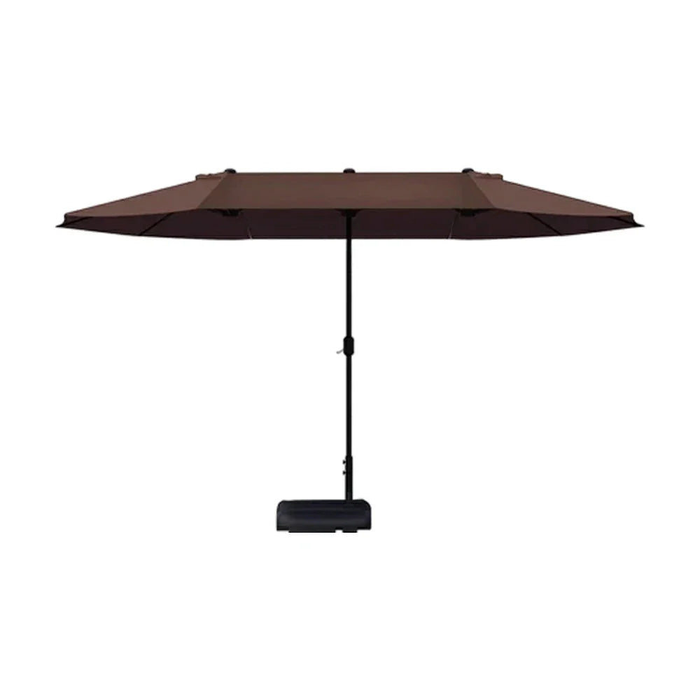 SOLARA Outdoor Patio Umbrella - 380/455cm Rectangular Canopy, Sun & Rain Cover, Heavy-Duty Frame, 60kg Water-Filled Base - Coffee
