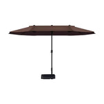 SOLARA Outdoor Patio Umbrella - 380/455cm Rectangular Canopy, Sun & Rain Cover, Heavy-Duty Frame, 60kg Water-Filled Base - Coffee