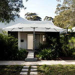 SOLARA Outdoor Patio Umbrella - 380/455cm Rectangular Canopy, Sun & Rain Cover, Heavy-Duty Frame, 60kg Water-Filled Base - Beige