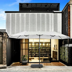 SOLARA Outdoor Patio Umbrella - 380/455cm Rectangular Canopy, Sun & Rain Cover, Heavy-Duty Frame, 60kg Water-Filled Base - Beige