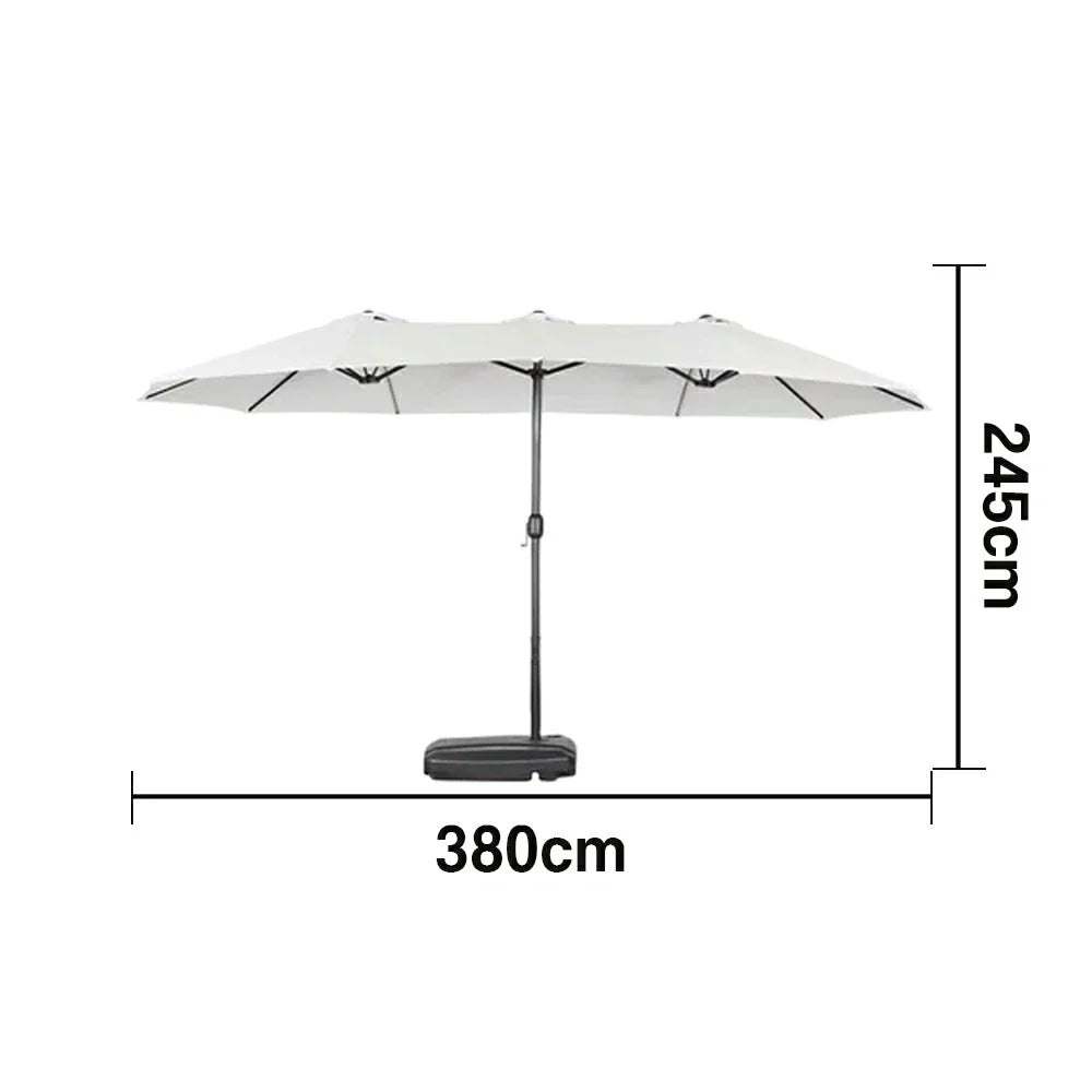 SOLARA Outdoor Patio Umbrella - 380/455cm Rectangular Canopy, Sun & Rain Cover, Heavy-Duty Frame, 60kg Water-Filled Base - Beige