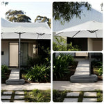 SOLARA Outdoor Patio Umbrella - 380/455cm Rectangular Canopy, Sun & Rain Cover, Heavy-Duty Frame, 60kg Water-Filled Base - Beige