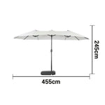 SOLARA Outdoor Patio Umbrella - 380/455cm Rectangular Canopy, Sun & Rain Cover, Heavy-Duty Frame, 60kg Water-Filled Base - Beige