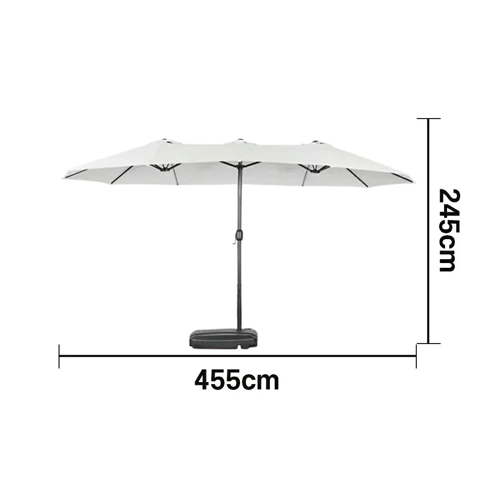 SOLARA Outdoor Patio Umbrella - 380/455cm Rectangular Canopy, Sun & Rain Cover, Heavy-Duty Frame, 60kg Water-Filled Base - Beige