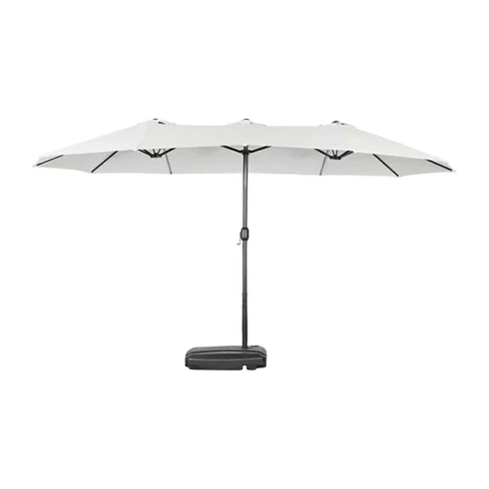 SOLARA Outdoor Patio Umbrella - 380/455cm Rectangular Canopy, Sun & Rain Cover, Heavy-Duty Frame, 60kg Water-Filled Base - Beige
