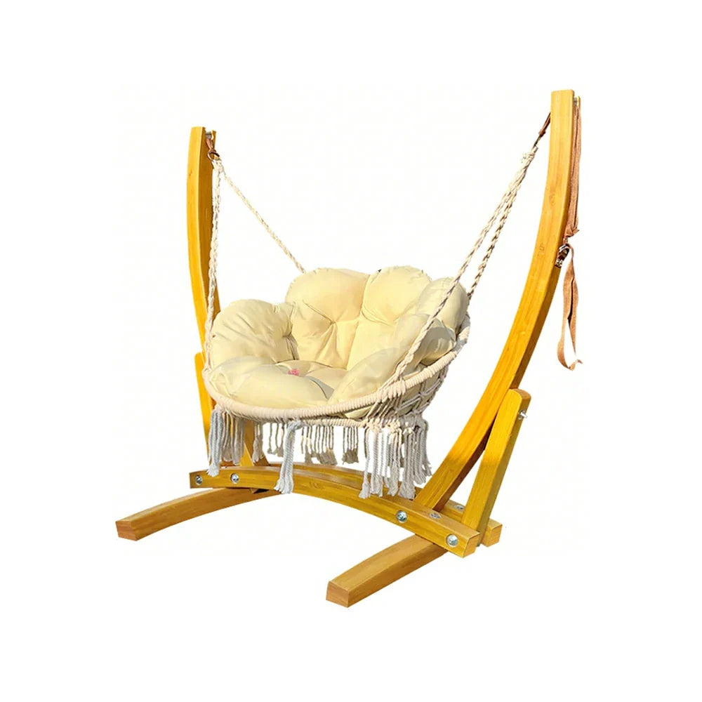 SOLARA Outdoor Seat, Solid 137cm Cushion Adjustable Relaxation Rope Durable with Height Patio Wooden Set Swing - Frame, Chair Wood Garden - Premium Yellow