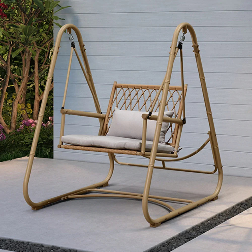 SOLARA Single Swing Bamboo Garden Rattan Chair 121cm - Relaxing Patio Handwoven Design, Seating - Steel Alloy Durable Frame, Yellow