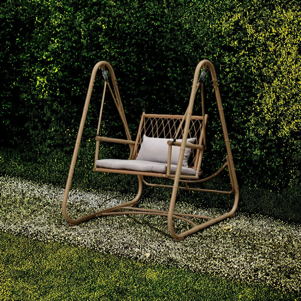 SOLARA Single Swing Bamboo Garden Rattan Chair 121cm - Relaxing Patio Handwoven Design, Seating - Steel Alloy Durable Frame, Yellow