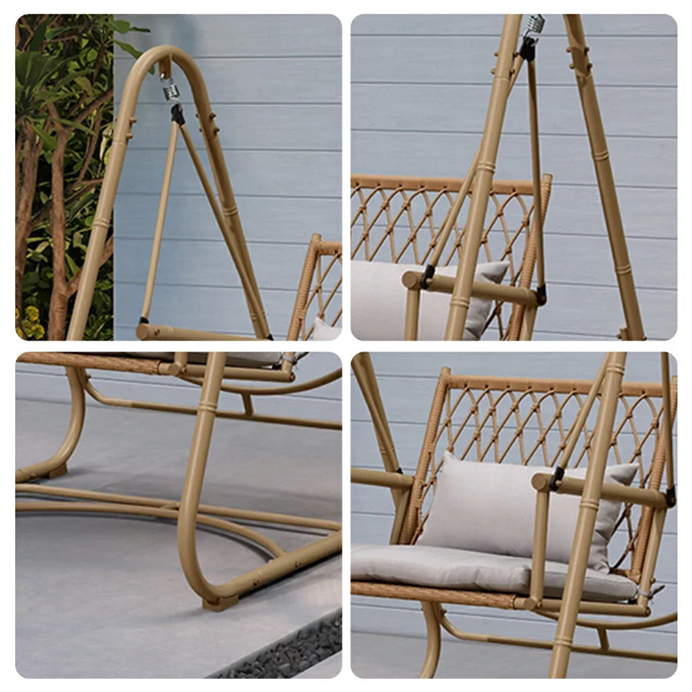 SOLARA Single Swing Bamboo Garden Rattan Chair 121cm - Relaxing Patio Handwoven Design, Seating - Steel Alloy Durable Frame, Yellow