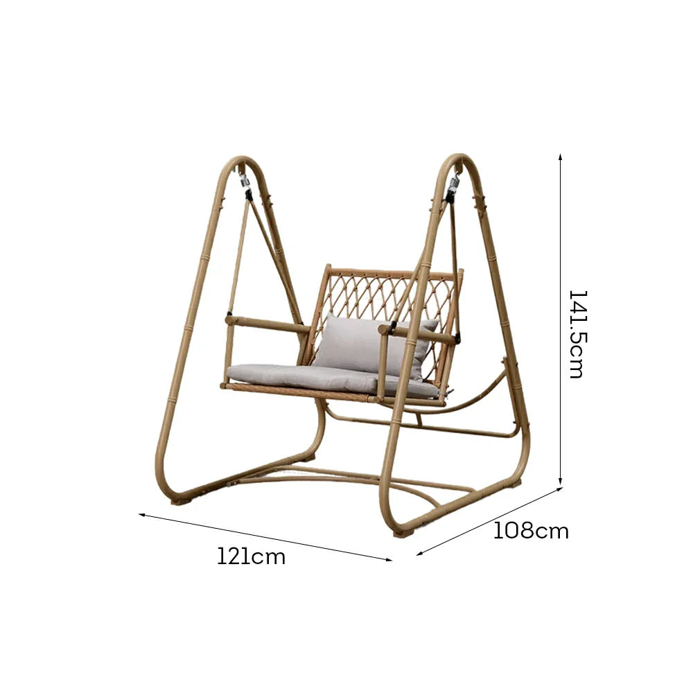 SOLARA Single Swing Bamboo Garden Rattan Chair 121cm - Relaxing Patio Handwoven Design, Seating - Steel Alloy Durable Frame, Yellow