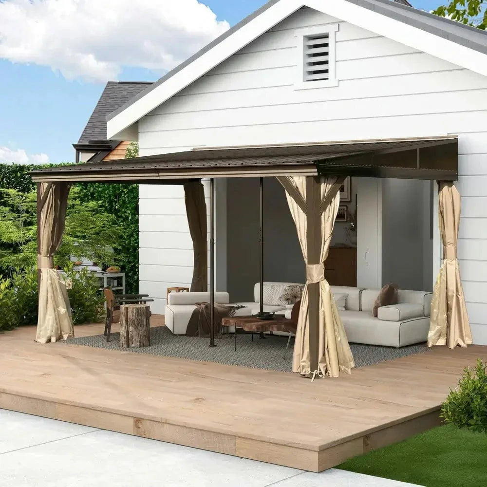 SOLARA Outdoor Curtains Canopy - Design Dual - Reinforced Aluminium with High-Low Frame Brown