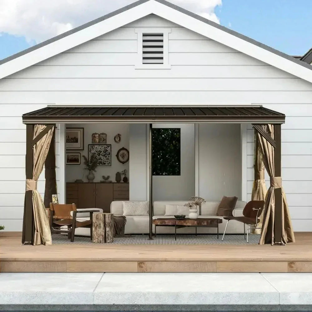 SOLARA Outdoor Curtains Canopy - Design Dual - Reinforced Aluminium with High-Low Frame Brown