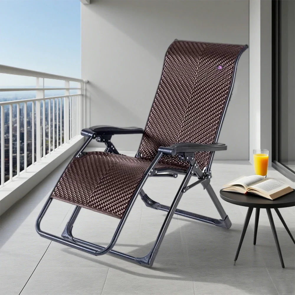 SOLARA Foldable Load Chair - Solid Adjustable PE Reclining Design, Max Rattan, - Lounge Space-Saving Storage, Wood Outdoor 150kg Brown